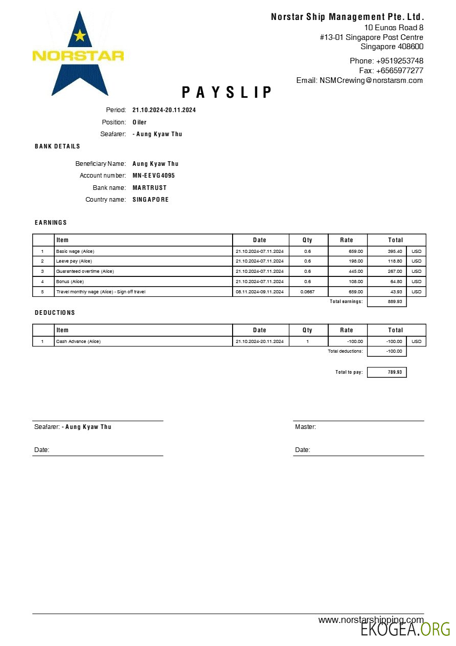 Modèle de fiche de paie Norstar Ship Management aux formats Word et PDF.pdf, 1